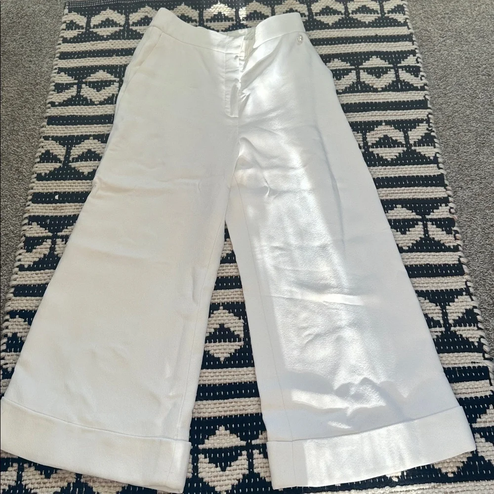 CHANEL White and Blue Wide Leg Pants